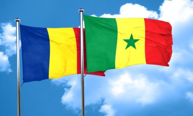 Romanya bayrağı Senegal bayrak, 3d render ile