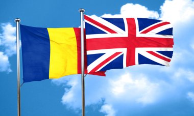 Büyük Britanya bayrağı, 3d render ile Romanya bayrağı