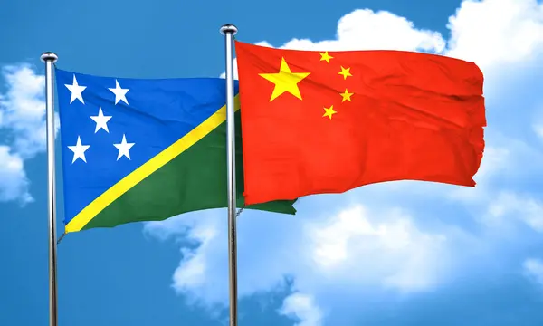 Vlag van de Salomonseilanden met China vlag, 3D-rendering — Stockfoto