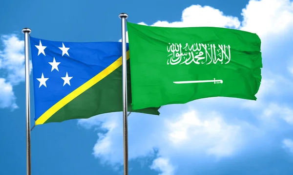Šalamounových ostrovů vlajka Saúdské Arábie vlajka, 3d vykreslování — Stock fotografie
