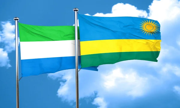 Sierra-Leon-Fahne mit Ruanda-Fahne, 3D-Darstellung — Stockfoto