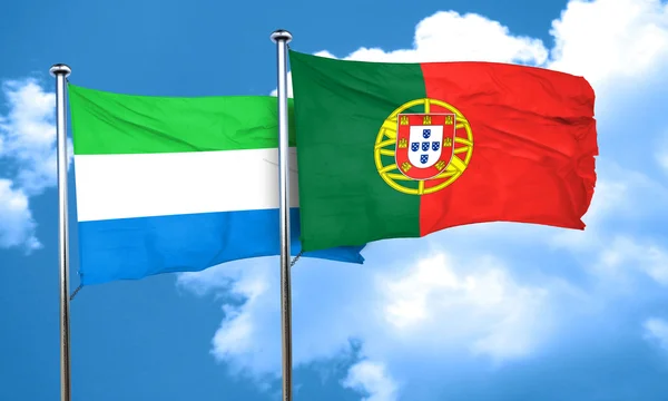 Bandeira da Serra Leoa com bandeira de Portugal, renderização 3D — Fotografia de Stock