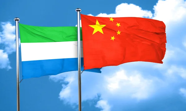 Sierra Leone-i zászló kínai zászló, 3d-leképezés — Stock Fotó