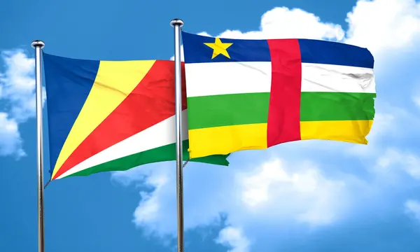 Bandera de seychelles con bandera de República Centroafricana, representación 3D —  Fotos de Stock
