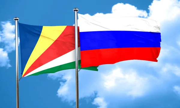 Seychelles bandera con bandera de Rusia, representación 3D —  Fotos de Stock