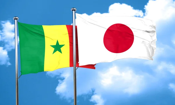 Bandeira do Senegal com bandeira do Japão, renderização 3D — Fotografia de Stock