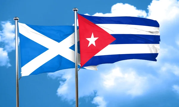 Bandeira da Escócia com bandeira de Cuba, renderização 3D — Fotografia de Stock