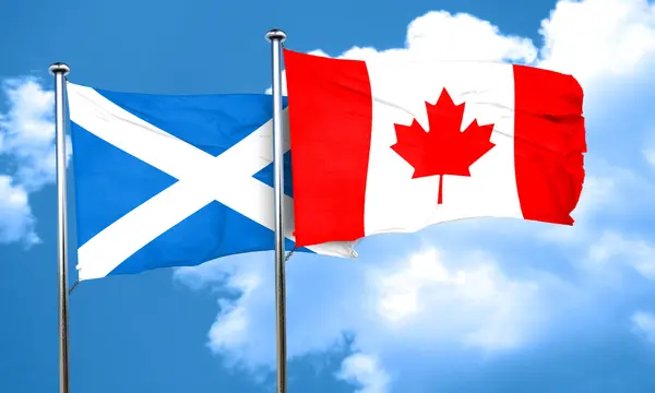 Bandiera scozzese con bandiera canadese, rendering 3D — Foto Stock