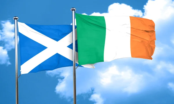 Bandeira da Escócia com bandeira da Irlanda, renderização 3D — Fotografia de Stock