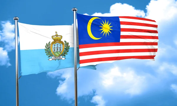 Bandeira de san marino com bandeira da Malásia, renderização 3D — Fotografia de Stock