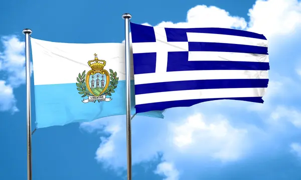 San marino flag with Greece flag, 3D rendering — Stock Photo, Image