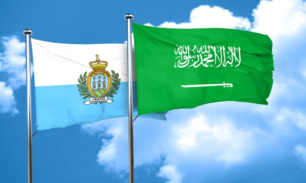 San marino vlajka Saúdské Arábie vlajka, 3d vykreslování — Stock fotografie