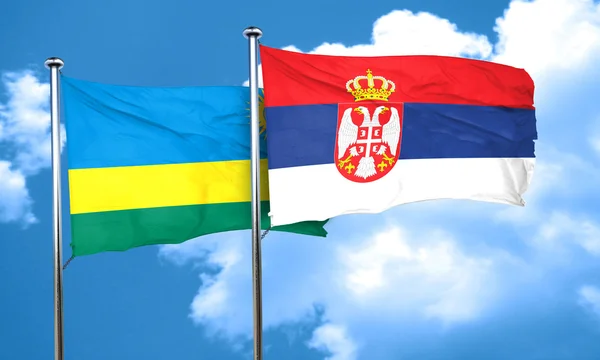 Rwanda flag with Serbia flag, 3D rendering