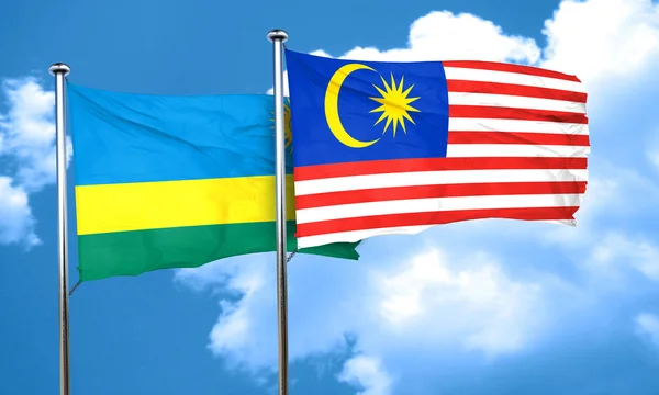 Rwanda flag with Malaysia flag, 3D rendering