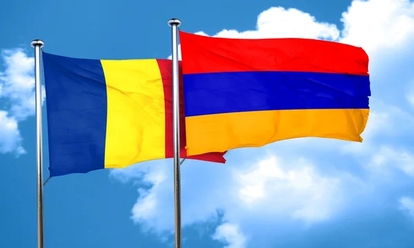 Σημαία της Ρουμανίας με σημαία της Αρμενίας, 3d rendering — Φωτογραφία Αρχείου