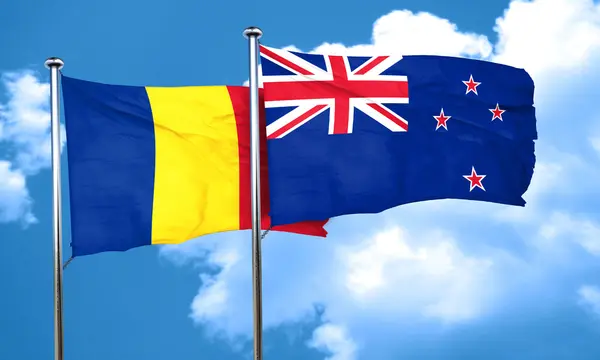 Σημαία της Ρουμανίας με σημαία της Νέας Ζηλανδίας, 3d rendering — Φωτογραφία Αρχείου