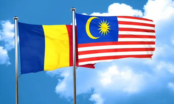 말레이시아와 루마니아 플래그 플래그, 3 차원 렌더링 — 스톡 사진