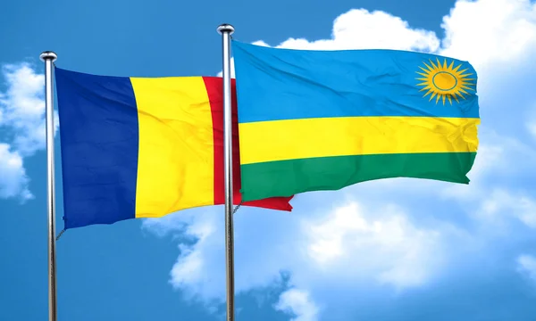 Rumänische Flagge mit ruandischer Flagge, 3D-Darstellung — Stockfoto