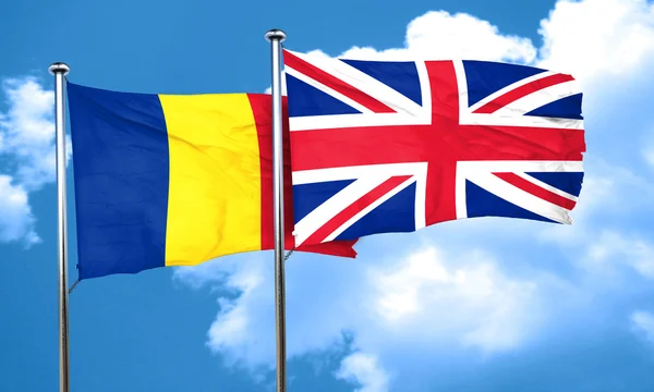 Bandeira da Romênia com bandeira da Grã-Bretanha, renderização 3D — Fotografia de Stock