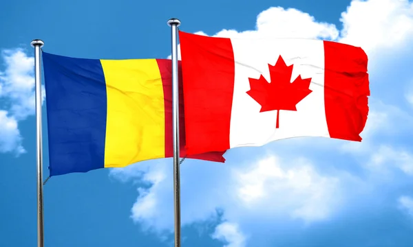 Bandiera Romania con bandiera Canada, rendering 3D — Foto Stock