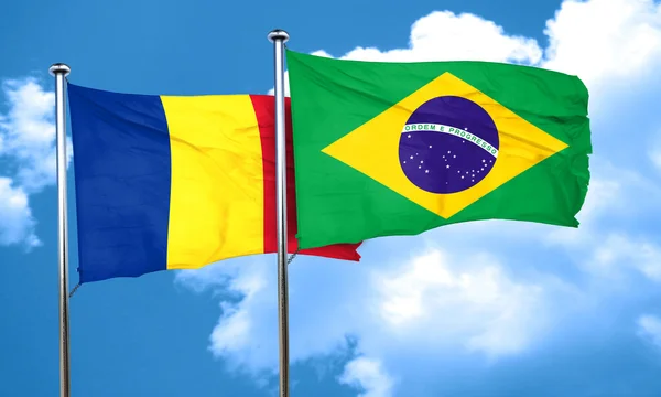 Vlajka vlajka Rumunsko s Brazílií, 3d vykreslování — Stock fotografie