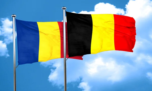 Rumäniens flagga med Belgien flagga, 3d-rendering — Stockfoto