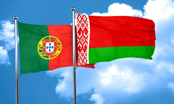 Vlag van Portugal met de vlag van Wit-Rusland, 3D-rendering — Stockfoto