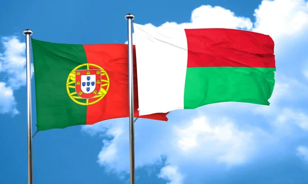 Vlag van Portugal met de vlag van Madagaskar, 3D-rendering — Stockfoto