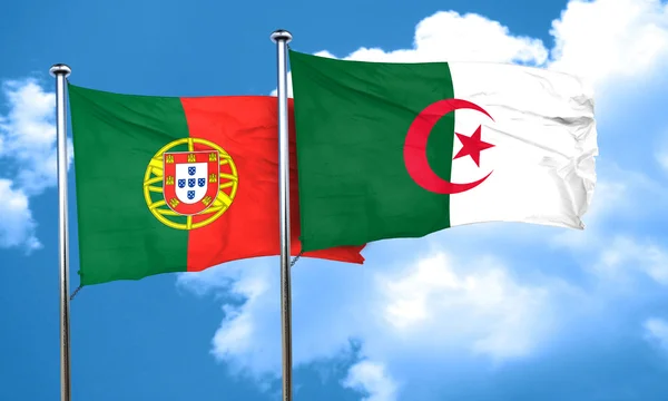 Vlag van Portugal met de vlag van Algerije, 3D-rendering — Stockfoto