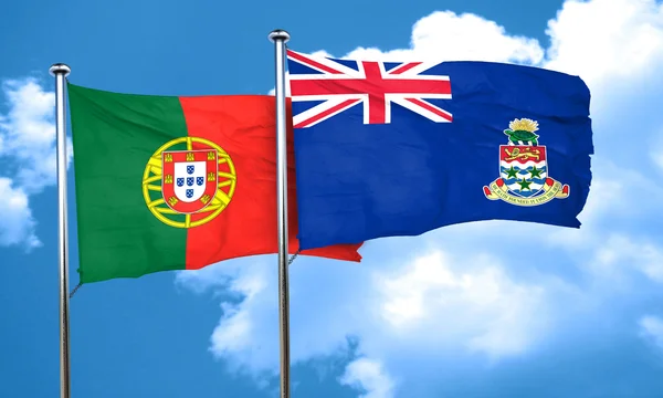 Vlag van Portugal met de vlag van de Kaaimaneilanden, 3D-rendering — Stockfoto