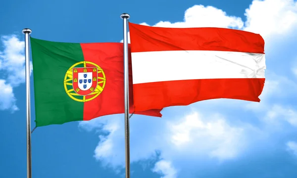 Portugiesische Flagge mit Österreich-Flagge, 3D-Darstellung — Stockfoto