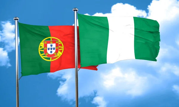 Vlag van Portugal met de vlag van Nigeria, 3D-rendering — Stockfoto