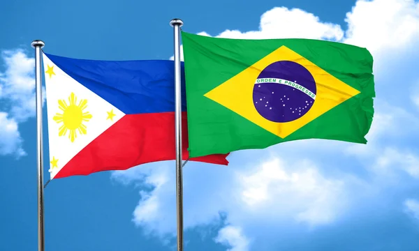 Drapeau Philippines avec drapeau Brésil, rendu 3D — Photo