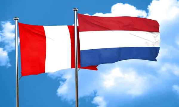 Peru flag with Netherlands flag, 3D rendering — Stock Photo, Image