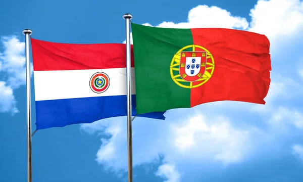 Bandiera Paraguay con bandiera Portogallo, rendering 3D — Foto Stock