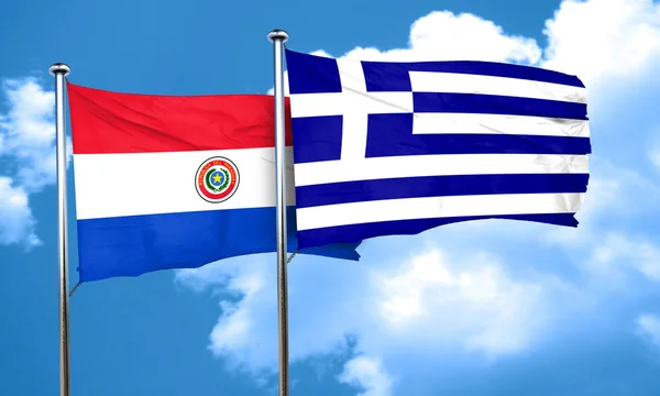 Παραγουάη σημαία με τη σημαία της Ελλάδας, 3d rendering — Φωτογραφία Αρχείου