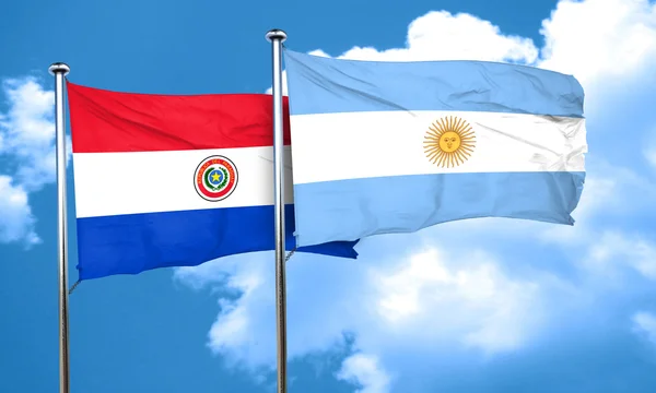 Bandeira do Paraguai com bandeira argentina, renderização 3D — Fotografia de Stock