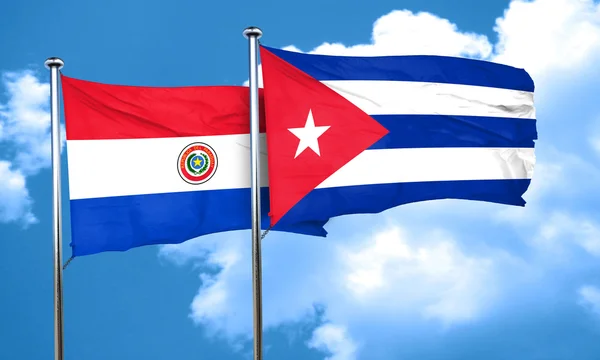 Vlajka Paraguaye s Kubou vlajka, 3d vykreslování — Stock fotografie