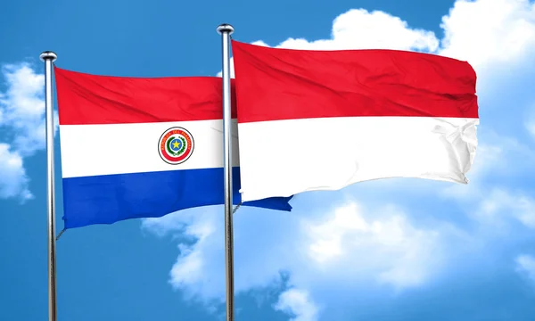 Paraguay flagga med Indonesien flagga, 3d-rendering — Stockfoto