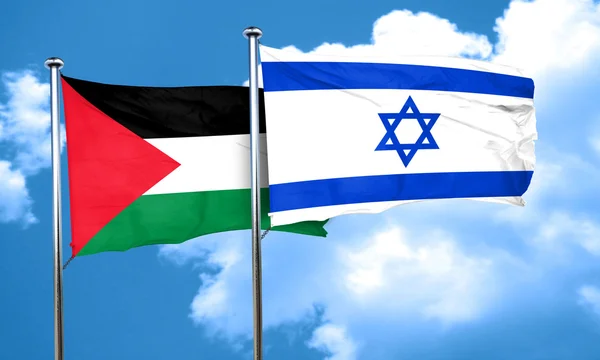 Palästinensische Flagge mit israel Flagge, 3D-Darstellung — Stockfoto