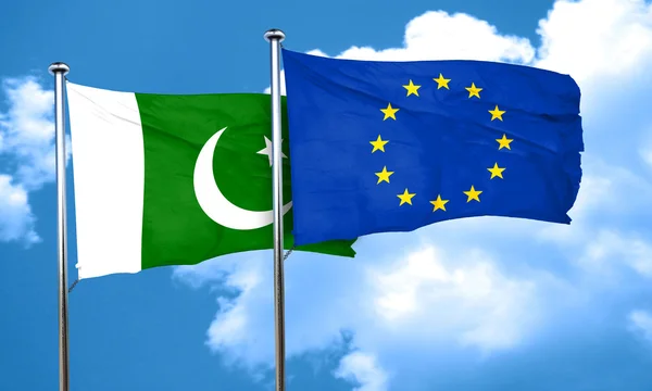 유럽 연합을 가진 파키스탄 플래그 플래그, 3 차원 렌더링 — 스톡 사진