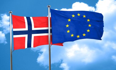 Norveç bayrağı ile Avrupa Birliği bayrağı, 3d render