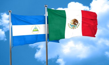 Meksika bayrağı, 3d render ile Nikaragua bayrağı