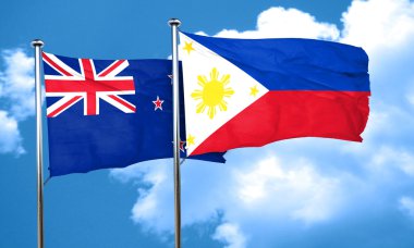 Yeni Zelanda bayrağı Filipinler bayrağı, 3d render ile