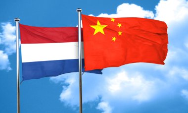 Hollanda bayrağı Çin bayrağı, 3d render ile