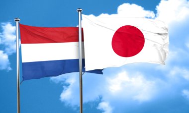 Hollanda bayrağı Japonya bayrağı, 3d render ile