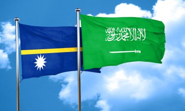 Nauru bayrağı ile Suudi Arabistan bayrağı, 3d render