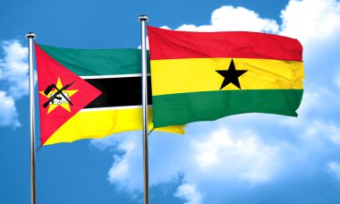 Mozambik bayrak Gana bayrak, 3d render ile