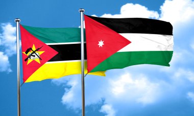 Mozambik bayrak Jordan bayrak, 3d render ile