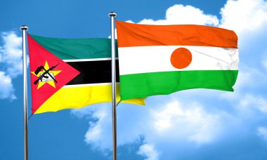 Mozambik bayrak Nijer bayrak, 3d render ile